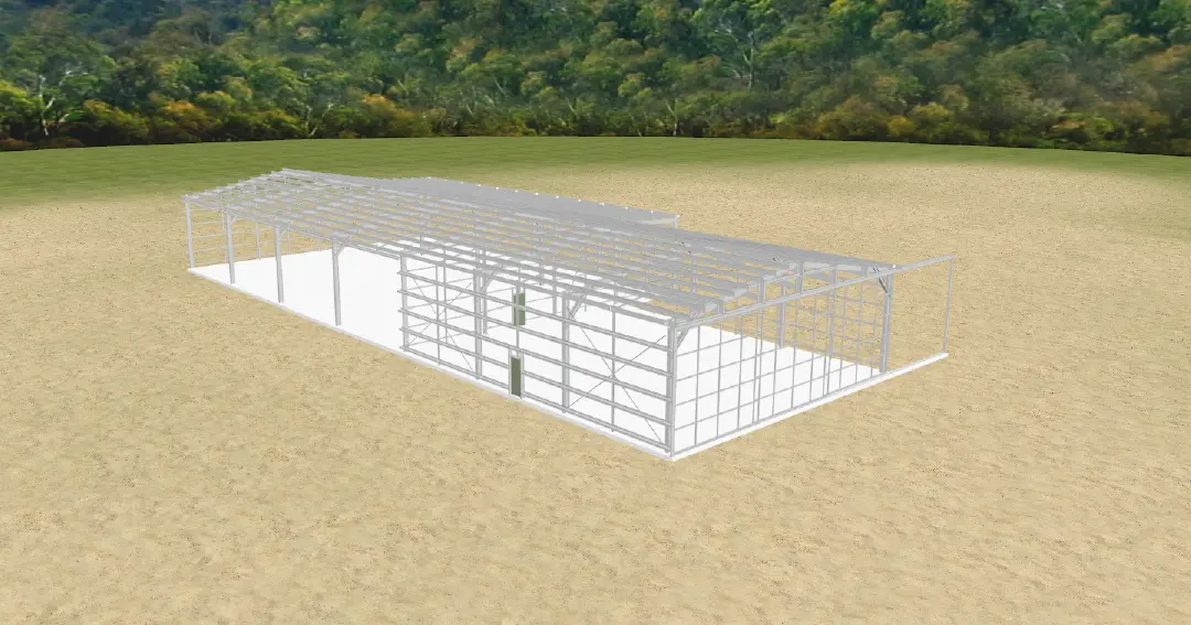 3D model showing the steel portal frame layout