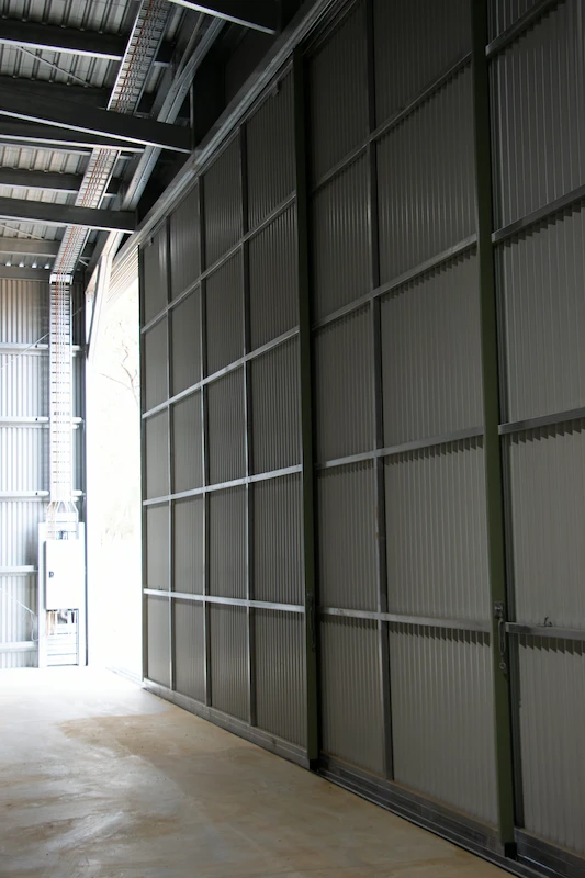 Interior view of the farm shed's sliding doors