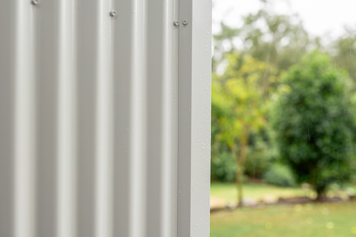 Shale Grey COLORBOND steel cladding on the side wall of a residential garage